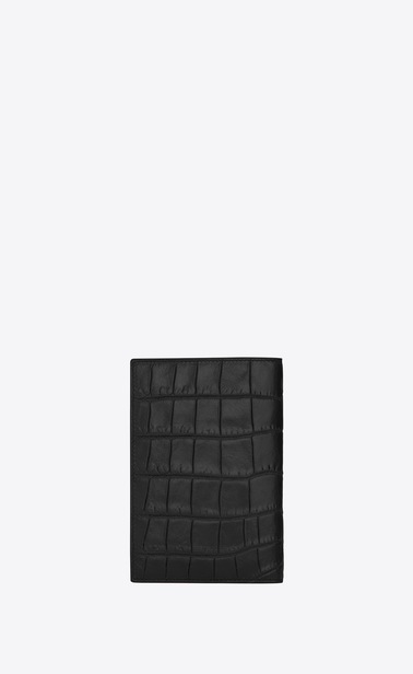 saint laurent paris passetui aus schwarzem leder mit krokodilledereffekt